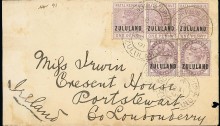 1891 Zululand-Londonderry, bearing 2 x 1888 1d. lilac + 3 x 1891 Postal Fiscal 1d. dull mauve, cancelled by Rorke's Drift, Zululand double-ring c.d.s.